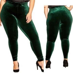 City Chic Velvet Isla Skinny Ankle Leg Pants Emerald Green 16